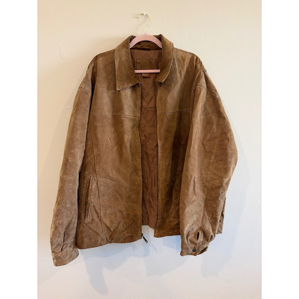 Austin Clothing Co Mens XXL Brown Genuine Leather Suede Quilted Zip Jacket